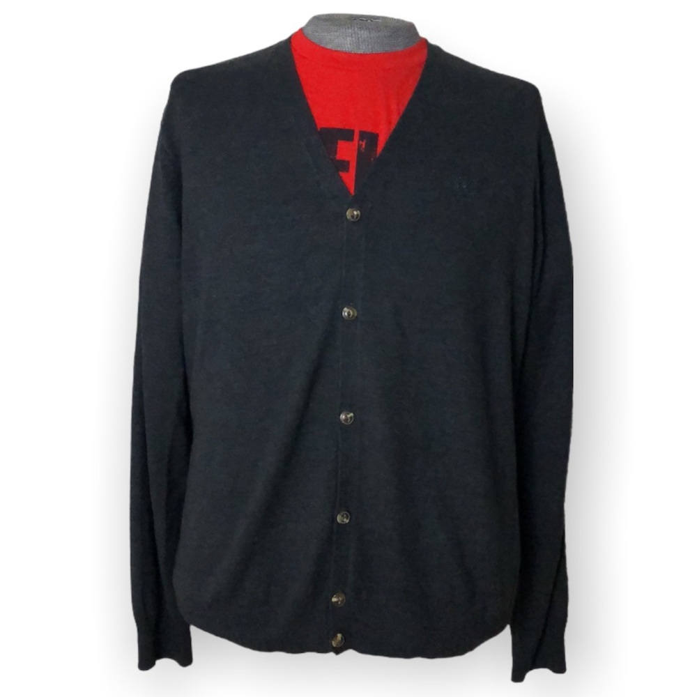 Izod Classic Button Down V-Neck Grandpa Preppy Vintage Cardigan Sweater